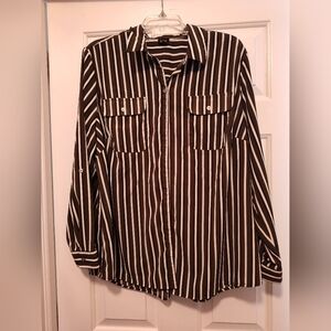 Green and White Striped Button-Up Blouse by Lee